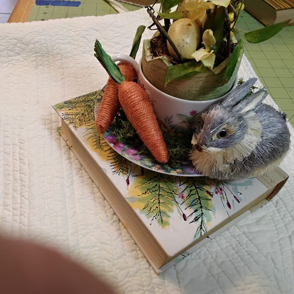 3888 Cup & Saucer Book And Floral Bunny Planter with Carrots - Picture 3 of 6